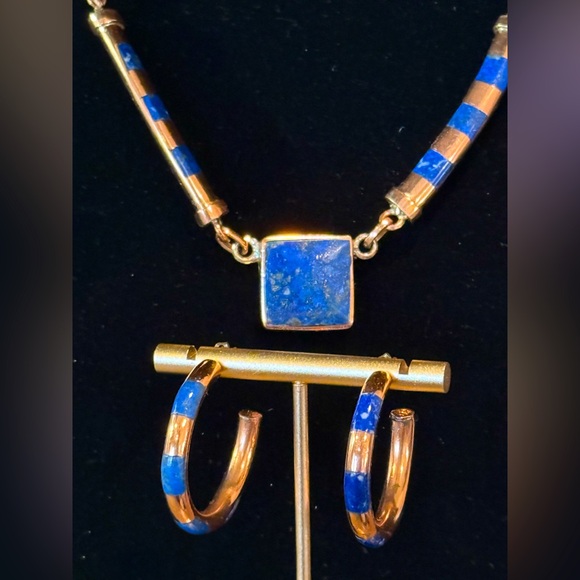 Copper & Lapis Lazuli necklace with matching hoop earrings - Picture 2 of 5